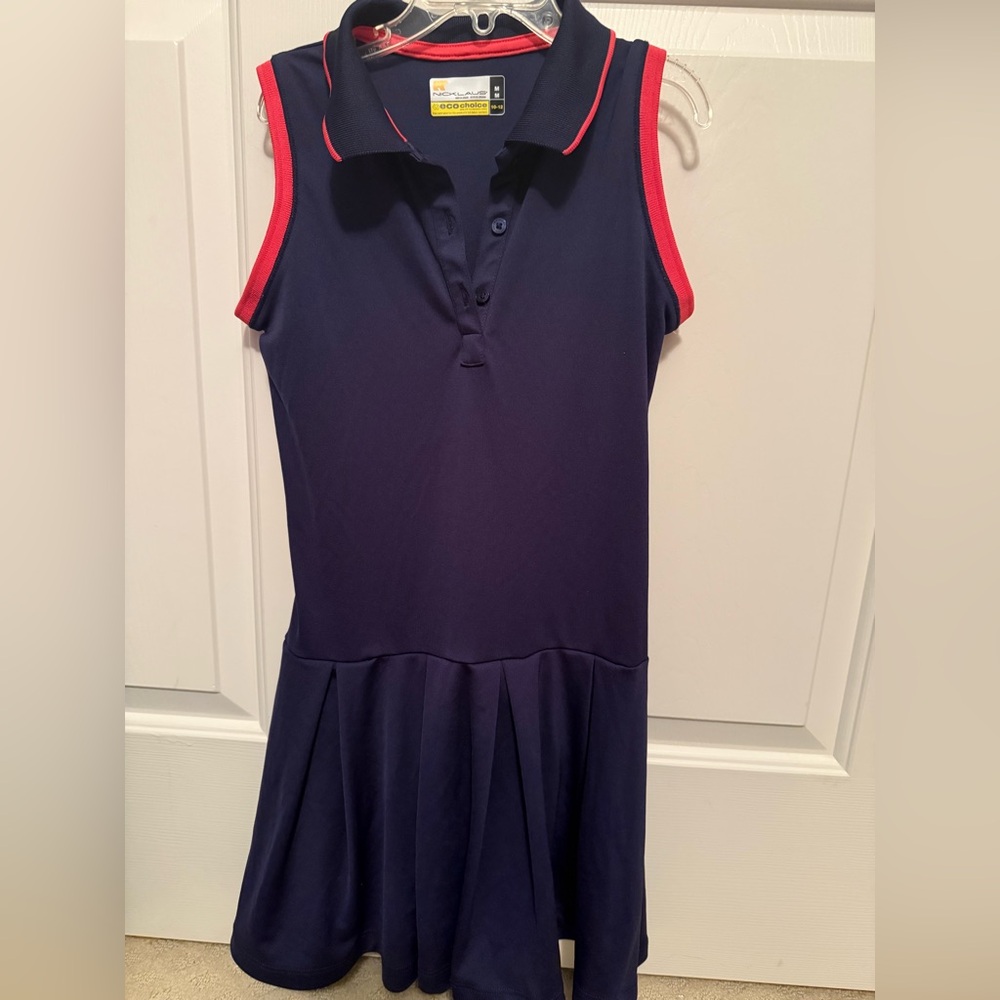 Jack Nicklaus Navy Sleeveless Polo Dress with Red Trim